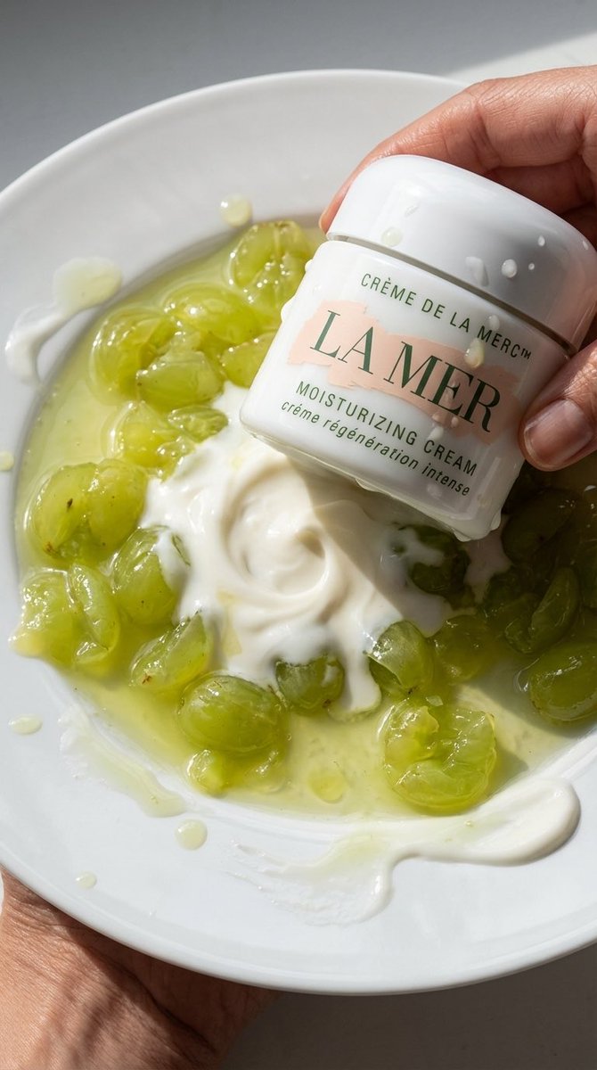 Only Nano Banana 2 can mix La Mer cream with grape juice and keep everything photo-real Texture physics + prompt obedience are unmatched