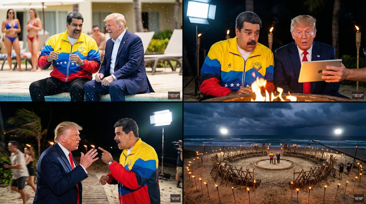 Analyze the subjects in the input images to maintain character consistency. Generate a four-panel 2x2 grid representing a direct, high-de...