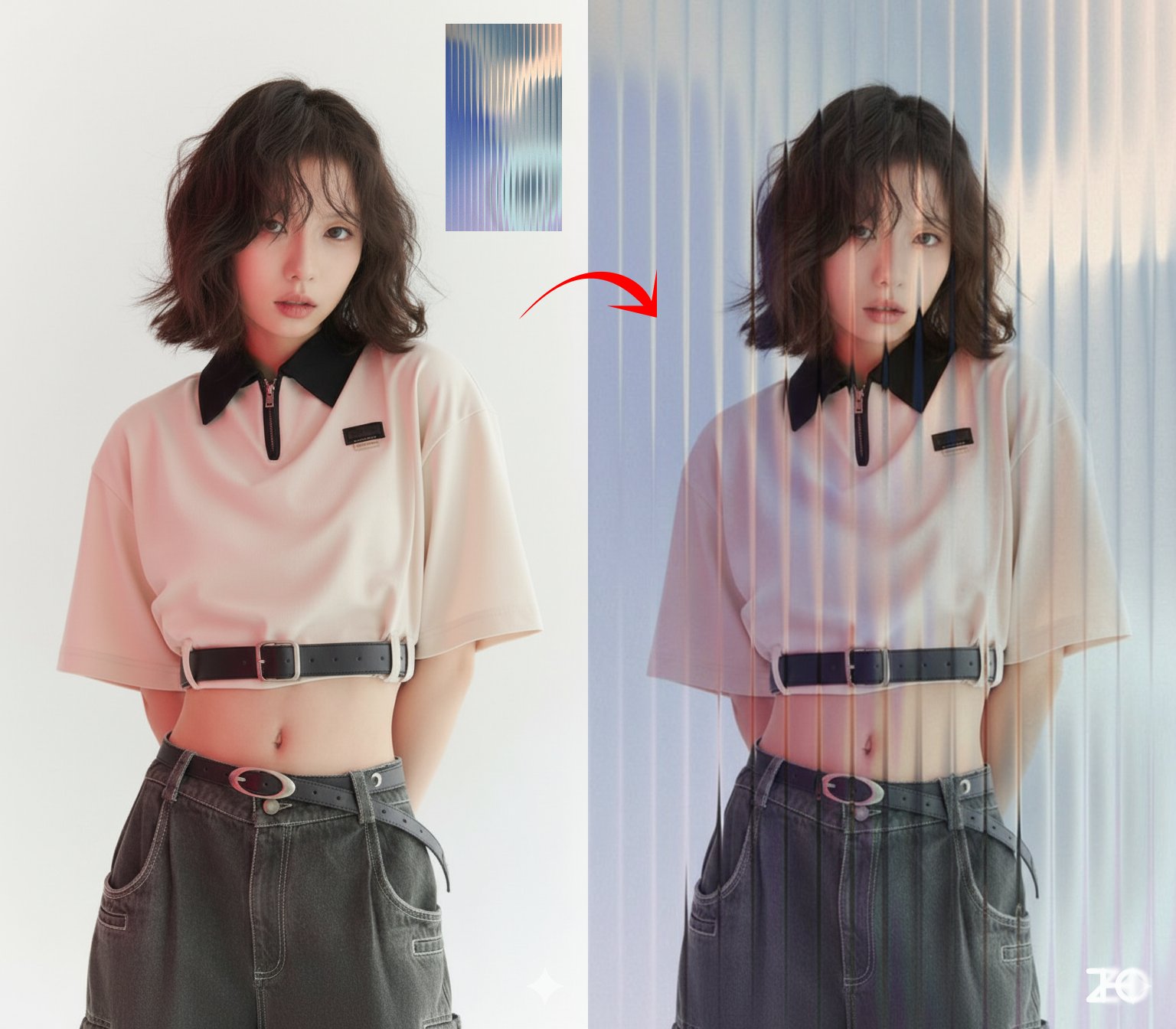 Overlay the [glass] effect from Image 2 onto the photo in Image 1