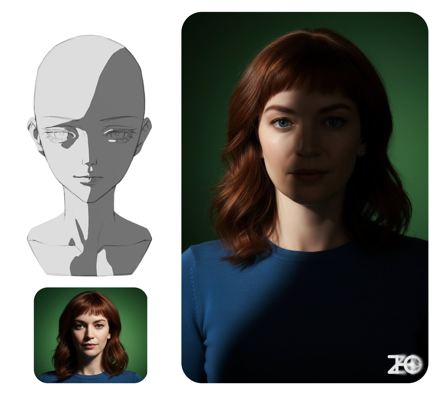 Change the character from Image 1 to the lighting from Image 2, with dark areas as shadows