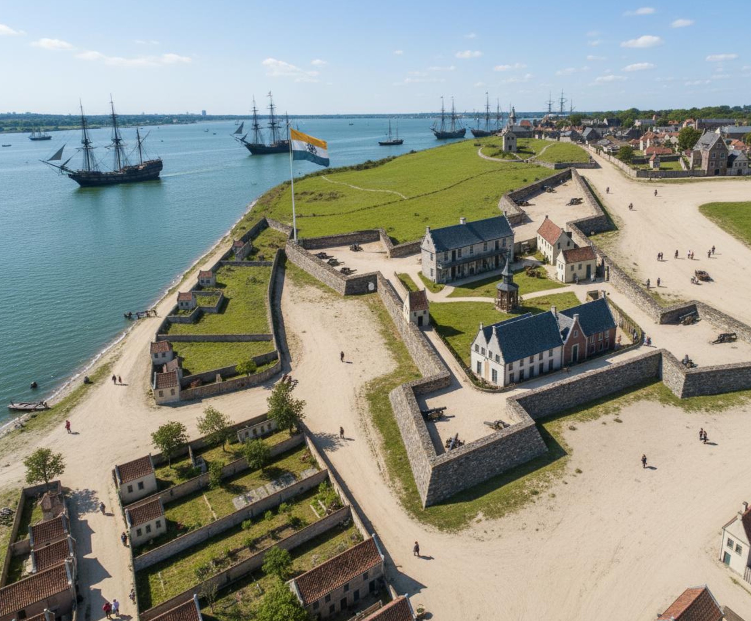 full colour photograph. New Amsterdam in 1660. make sure it's full modern colors as if it's a photograph taken today.