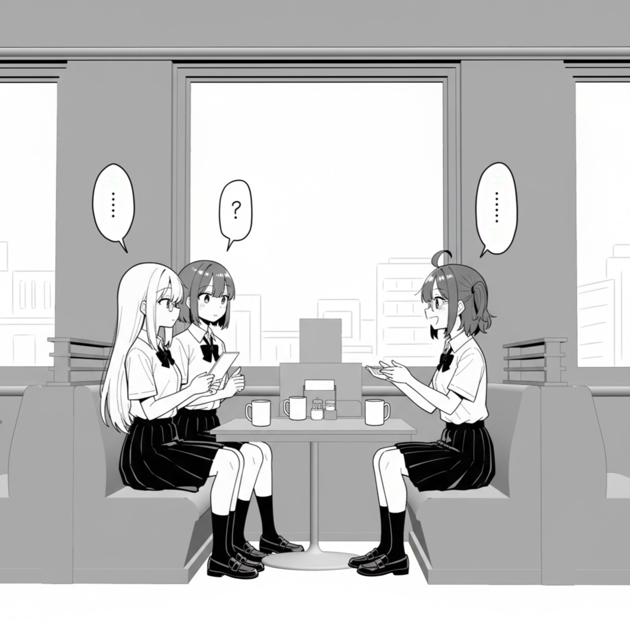 Convert the input photo into a black-and-white manga-style line drawing.